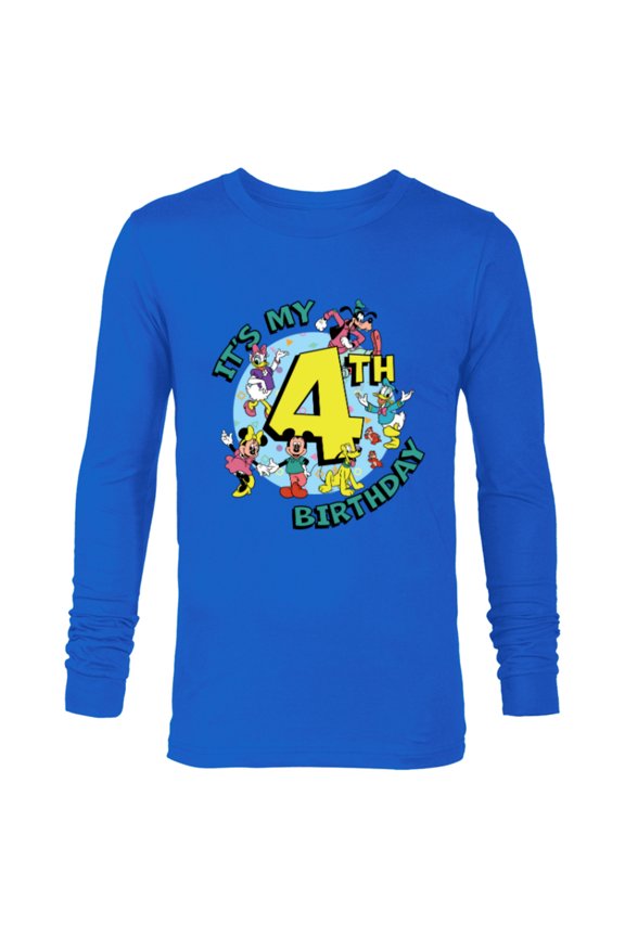Mickey and Friends It’s My Fourth 4th Birthday - Long Sleeve T-Shirt for Men - Customized-Navy