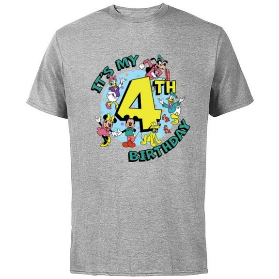 Disney Mickey and Friends It’s My Fourth 4th Birthday - Short Sleeve Cotton T-Shirt for Adults - Customized-Athletic Heather