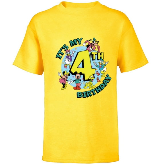 Disney Mickey and Friends It’s My Fourth 4th Birthday - Short Sleeve T-Shirt for Kids - Customized-Yellow