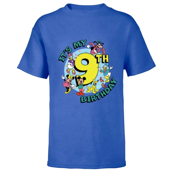 Disney Mickey and Friends It’s My Ninth 9th Birthday - Short Sleeve T-Shirt for Kids - Customized-Royal
