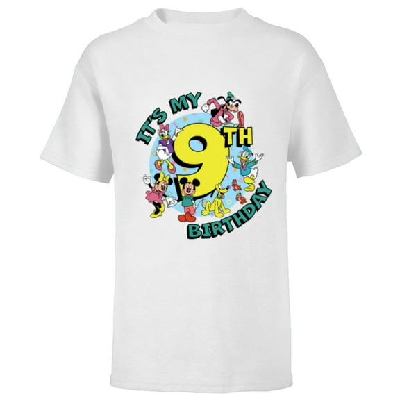 Disney Mickey and Friends It’s My Ninth 9th Birthday - Short Sleeve T-Shirt for Kids - Customized-White