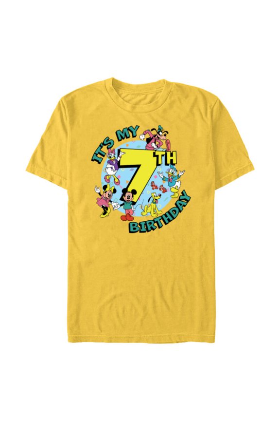 Mickey and Friends It’s My Seventh 7th Birthday - Short Sleeve Blended T-Shirt for Adults - Customized-Yellow