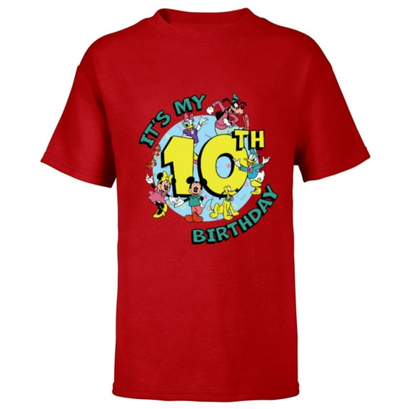 Disney Mickey and Friends It’s My Tenth 10th Birthday - Short Sleeve T-Shirt for Kids - Customized-Red