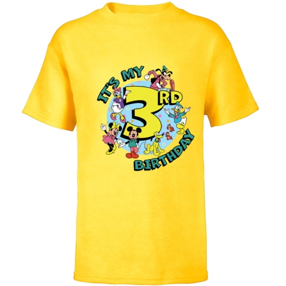 Disney Mickey and Friends It’s My Third 3rd Birthday - Short Sleeve T-Shirt for Kids - Customized-Yellow