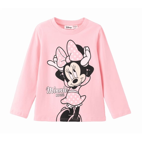Disney Mickey and Friends Minnie Mouse Girls Cotton Long Sleeve Crew Neck T-Shirt Kids Graphic Tee Girl Birthday Gift Sizes 2T-9Y