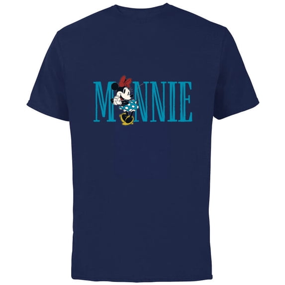 Disney Mickey and Friends Minnie Mouse Lettering Classic - Short Sleeve Cotton T-Shirt for Adults - Customized-Navy