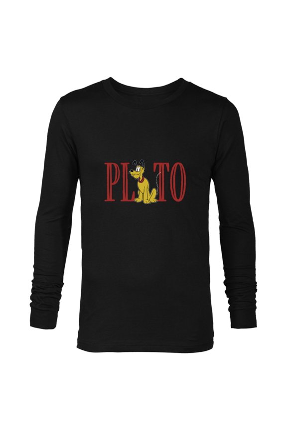 Mickey and Friends Pluto Lettering Classic - Long Sleeve T-Shirt for Men – Customized-Black