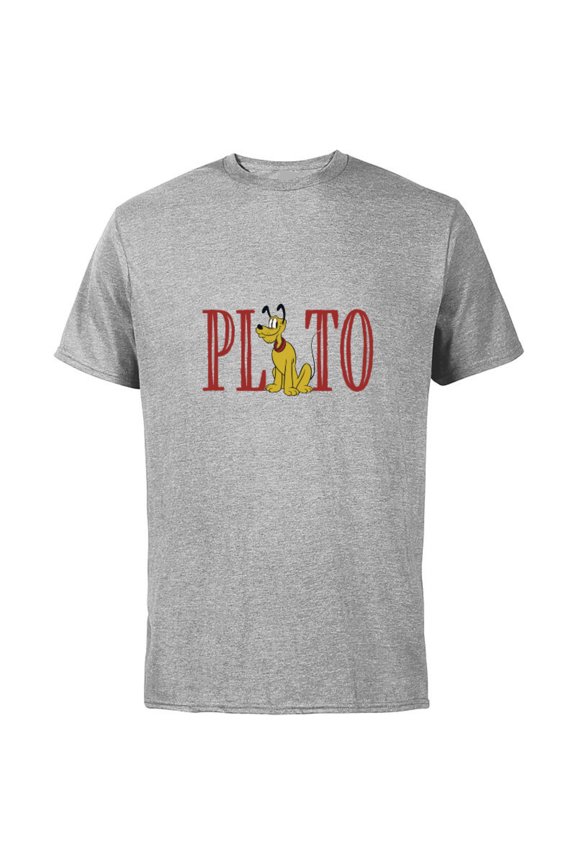 Mickey and Friends Pluto Lettering Classic - Short Sleeve Cotton T-Shirt for Adults - Customized-Athletic Heather