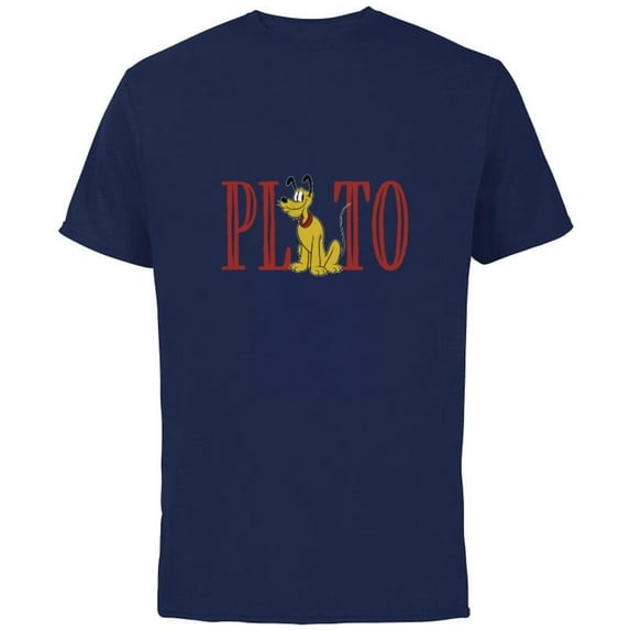 Disney Mickey and Friends Pluto Lettering Classic - Short Sleeve Cotton T-Shirt for Adults - Customized-Navy
