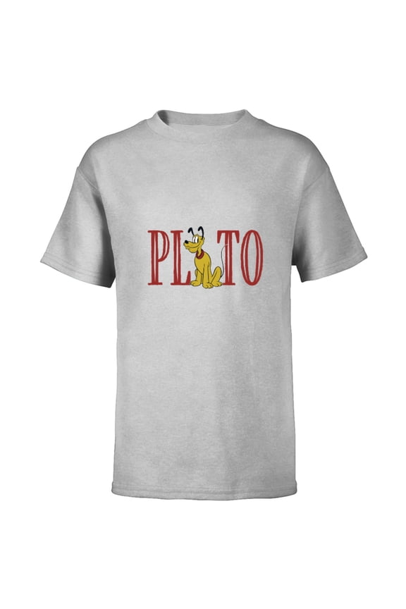 Mickey and Friends Pluto Lettering Classic - Short Sleeve T-Shirt for Kids – Customized-Athletic Heather