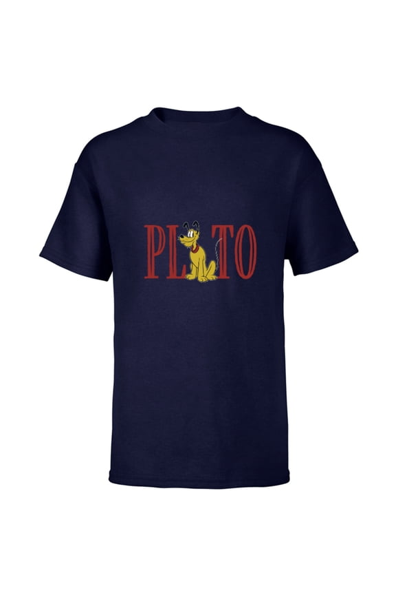 Mickey and Friends Pluto Lettering Classic - Short Sleeve T-Shirt for Kids – Customized-Navy