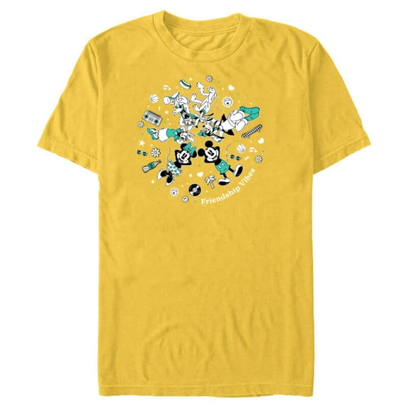Disney Mickey and Friends Retro Friendship Vibes - Short Sleeve Blended T-Shirt for Adults - Customized-Yellow