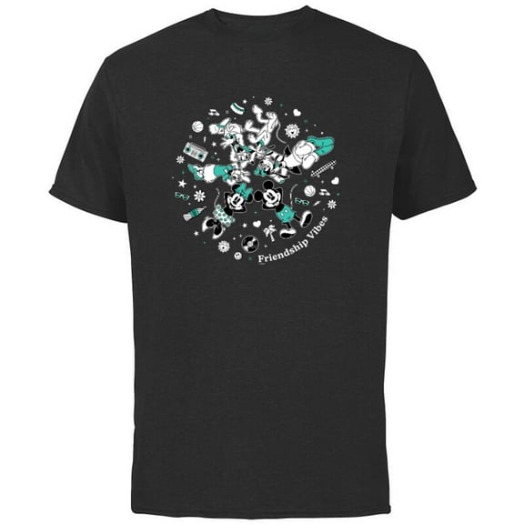 Disney Mickey and Friends Retro Friendship Vibes - Short Sleeve Cotton T-Shirt for Adults - Customized-Black