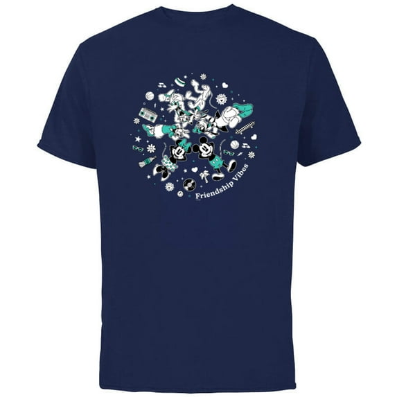 Disney Mickey and Friends Retro Friendship Vibes - Short Sleeve Cotton T-Shirt for Adults - Customized-Navy
