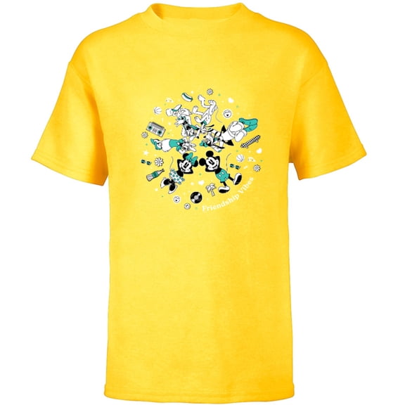 Disney Mickey and Friends Retro Friendship Vibes - Short Sleeve T-Shirt for Kids - Customized-Yellow