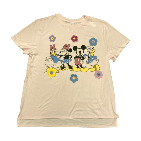 Disney Mickey and Friends Women's Short Sleeve Crochet Character Tee (Light Pink, L)
