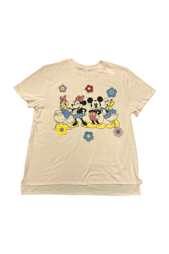 Mickey and Friends Women's Short Sleeve Crochet Character Tee (Light Pink, L)