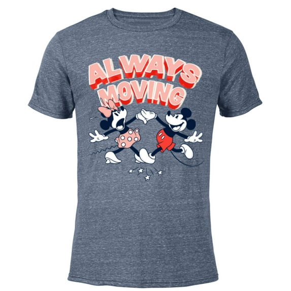 Disney Mickey and Minnie Always Moving Retro - Short Sleeve Blended T-Shirt for Adults - Customized-Navy Heather