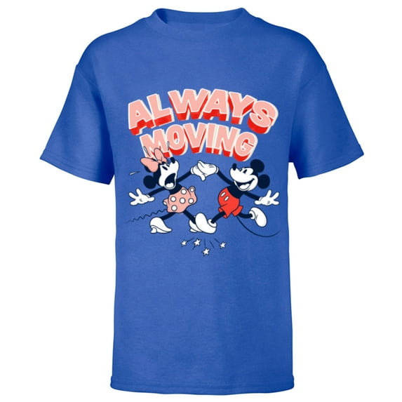 Disney Mickey and Minnie Always Moving Retro - Short Sleeve T-Shirt for Kids - Customized-Royal