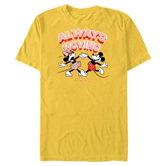 Disney Mickey and Minnie Always Moving - Short Sleeve Blended T-Shirt for Adults - Customized-Yellow
