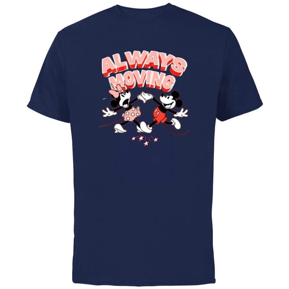 Disney Mickey and Minnie Always Moving - Short Sleeve Cotton T-Shirt for Adults - Customized-Navy