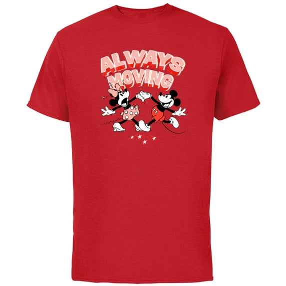 Disney Mickey and Minnie Always Moving - Short Sleeve Cotton T-Shirt for Adults - Customized-Red