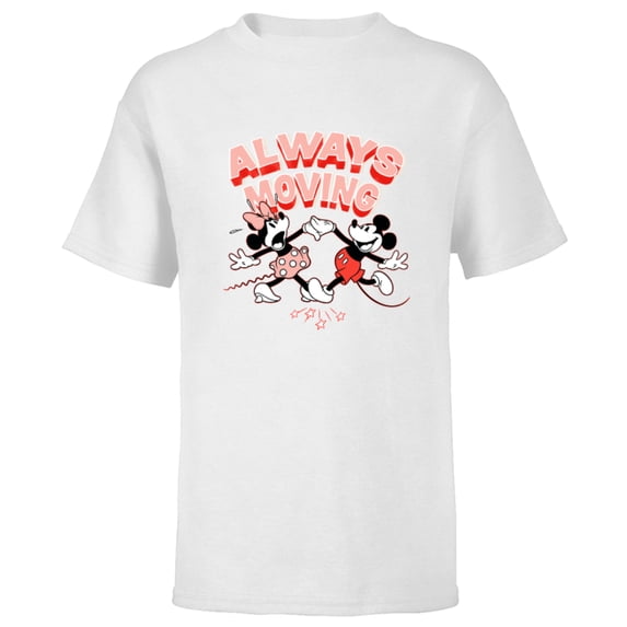 Disney Mickey and Minnie Always Moving - Short Sleeve T-Shirt for Kids - Customized-White