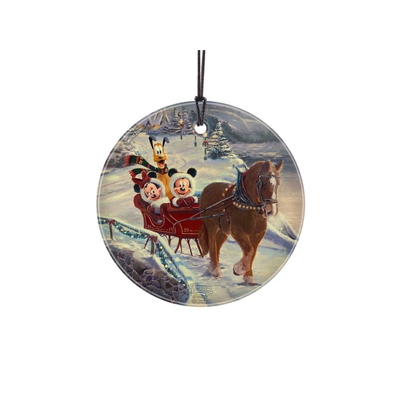 Disney (Mickey and Minnie Evening Sleigh Ride Mickey and Minnie) StarFire Prints Hanging Glass Print SPCIR1174