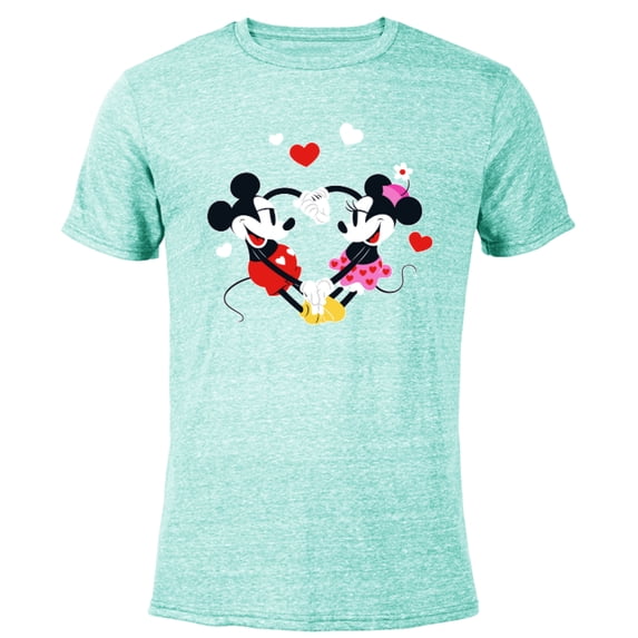 Disney Mickey and Minnie Hearts Valentine’s Day - Short Sleeve Blended T-Shirt for Adults – Customized-Ocean Blue