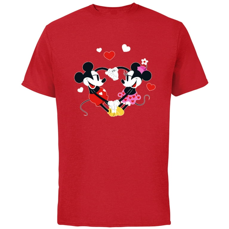 Disney / Tシャツ/--/コットン/RED// Disney Mickey and Minnie Hearts Valentine's Day - Short Sleeve
