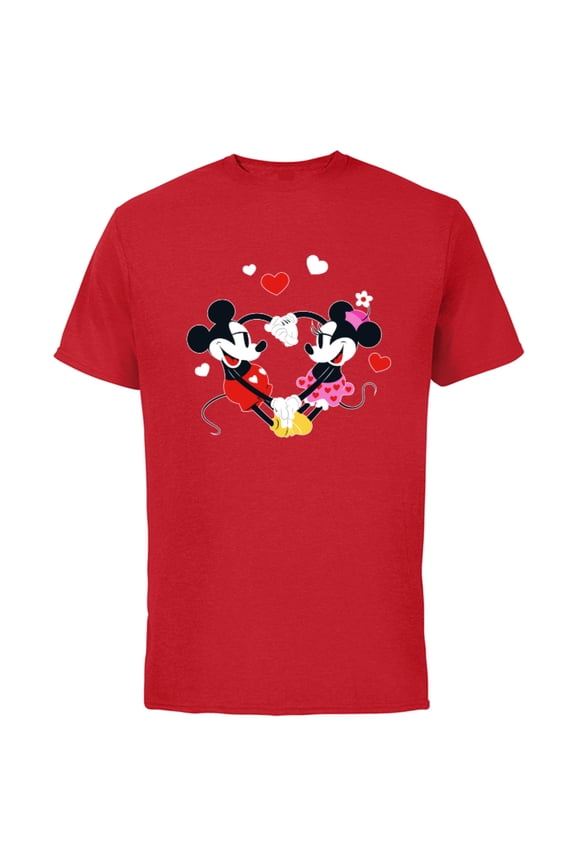 Mickey and Minnie Hearts Valentine’s Day - Short Sleeve Cotton T-Shirt for Adults - Customized-Red