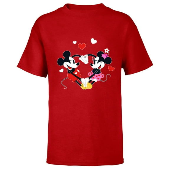 Disney Mickey and Minnie Hearts Valentine’s Day - Short Sleeve T-Shirt for Kids – Customized-Red