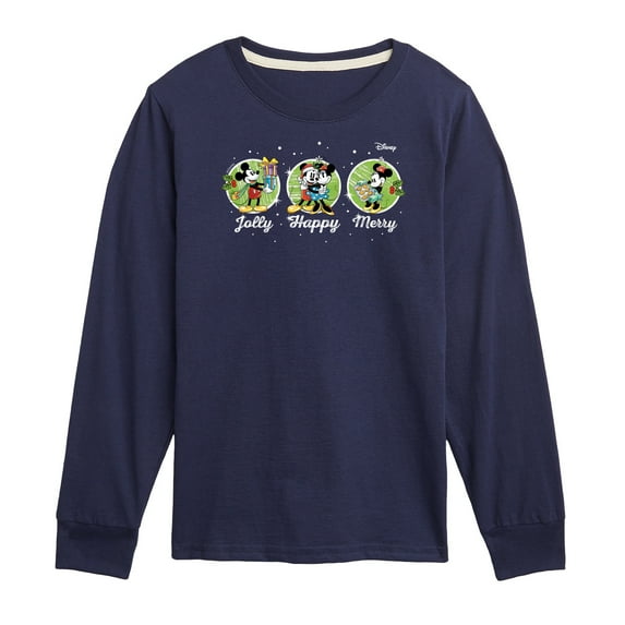 Disney - Mickey and Minnie Jolly Happy Merry Christmas - Toddler & Youth Long Sleeve Graphic T-Shirt