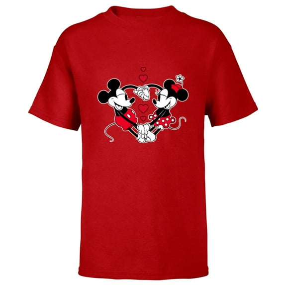 Disney Mickey and Minnie Love Gaze Hearts - Short Sleeve T-Shirt for Kids - Customized-Red