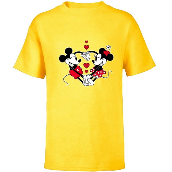 Disney Mickey and Minnie Love Gaze Hearts - Short Sleeve T-Shirt for Kids - Customized-Yellow