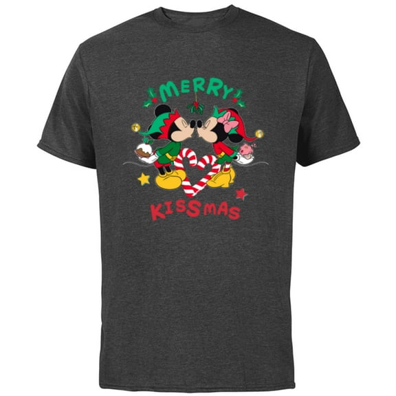 Disney Mickey and Minnie Mouse Christmas Love Merry Kissmas - Short Sleeve Cotton T-Shirt for Adults - Customized-Charcoal