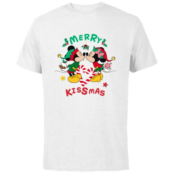 Disney Mickey and Minnie Mouse Christmas Love Merry Kissmas - Short Sleeve Cotton T-Shirt for Adults - Customized-White