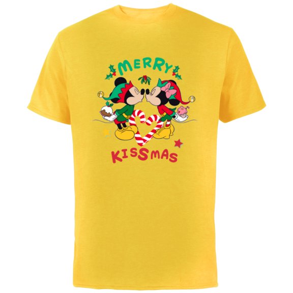 Disney Mickey and Minnie Mouse Christmas Love Merry Kissmas - Short Sleeve Cotton T-Shirt for Adults - Customized-Yellow