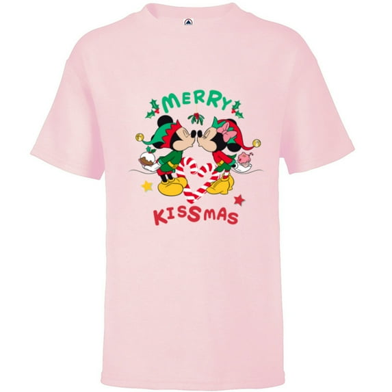 Disney Mickey and Minnie Mouse Christmas Love Merry Kissmas - Short Sleeve T-Shirt for Kids - Customized-Soft Pink