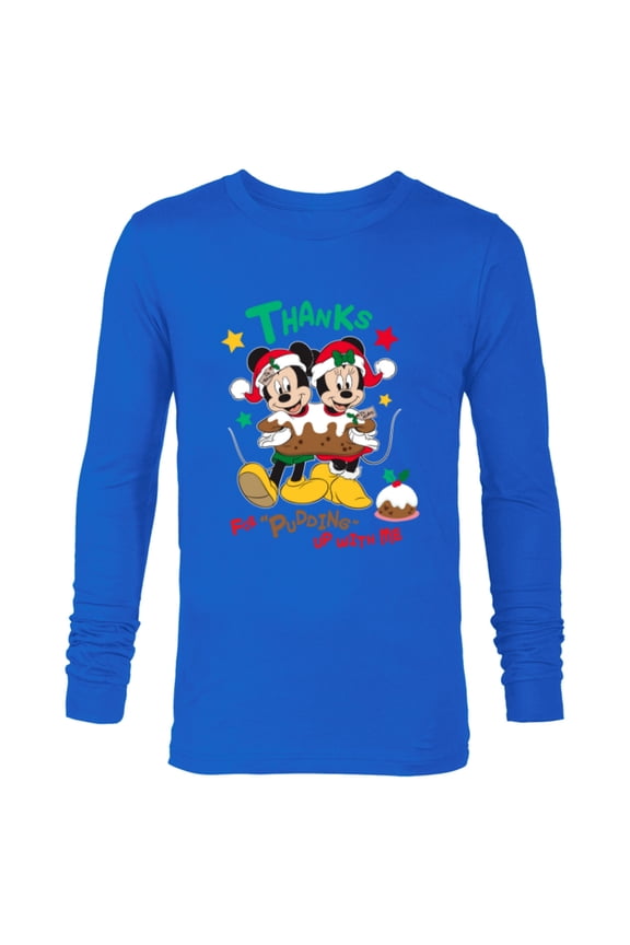 Mickey and Minnie Mouse Christmas Pudding Up with Me - Long Sleeve T-Shirt for Men - Customized-Navy