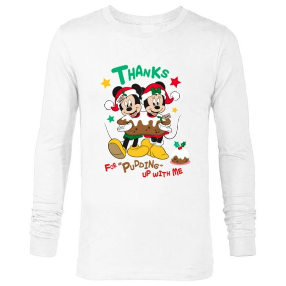 Disney Mickey and Minnie Mouse Christmas Pudding Up with Me - Long Sleeve T-Shirt for Men - Customized-White