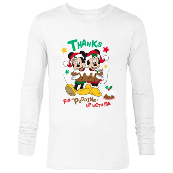 Disney Mickey and Minnie Mouse Christmas Pudding Up with Me - Long Sleeve T-Shirt for Men - Customized-White