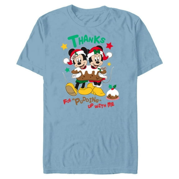 Disney Mickey and Minnie Mouse Christmas Pudding Up with Me - Short Sleeve Blended T-Shirt for Adults - Customized-Ocean Blue