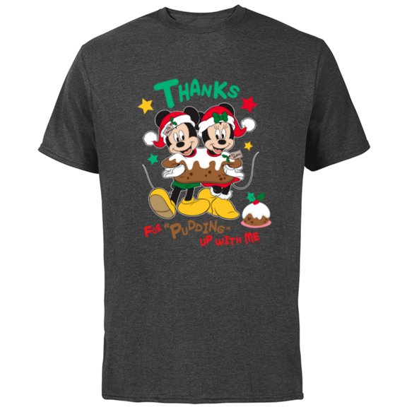 Disney Mickey and Minnie Mouse Christmas Pudding Up with Me - Short Sleeve Cotton T-Shirt for Adults - Customized-Charcoal