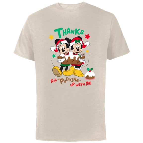 Disney Mickey and Minnie Mouse Christmas Pudding Up with Me - Short Sleeve Cotton T-Shirt for Adults - Customized-Natural