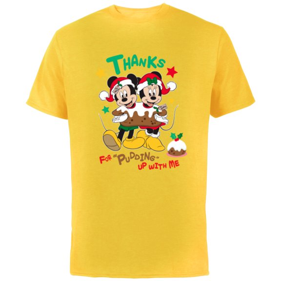 Disney Mickey and Minnie Mouse Christmas Pudding Up with Me - Short Sleeve Cotton T-Shirt for Adults - Customized-Yellow