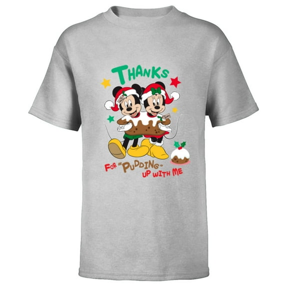 Disney Mickey and Minnie Mouse Christmas Pudding Up with Me - Short Sleeve T-Shirt for Kids - Customized-Athletic Heather