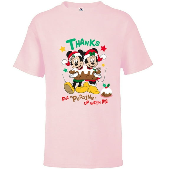 Disney Mickey and Minnie Mouse Christmas Pudding Up with Me - Short Sleeve T-Shirt for Kids - Customized-Soft Pink