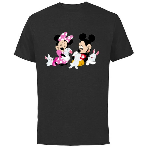Disney Mickey and Minnie Mouse Easter Bunnies - Short Sleeve Cotton T-Shirt for Adults - Customized-Black