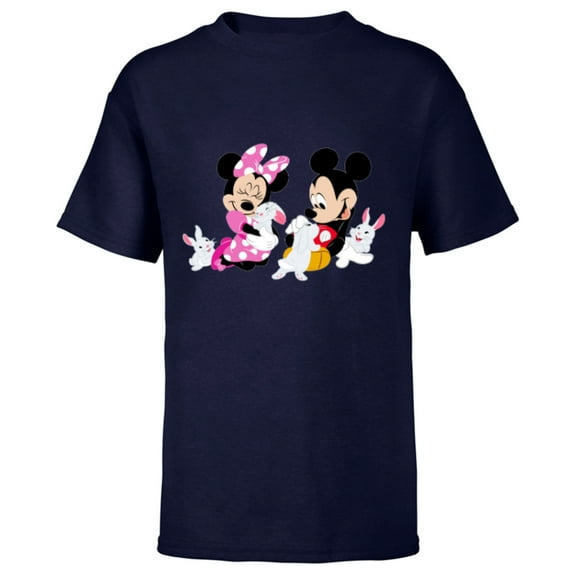 Disney Mickey and Minnie Mouse Easter Bunnies - Short Sleeve T-Shirt for Kids - Customized-Navy